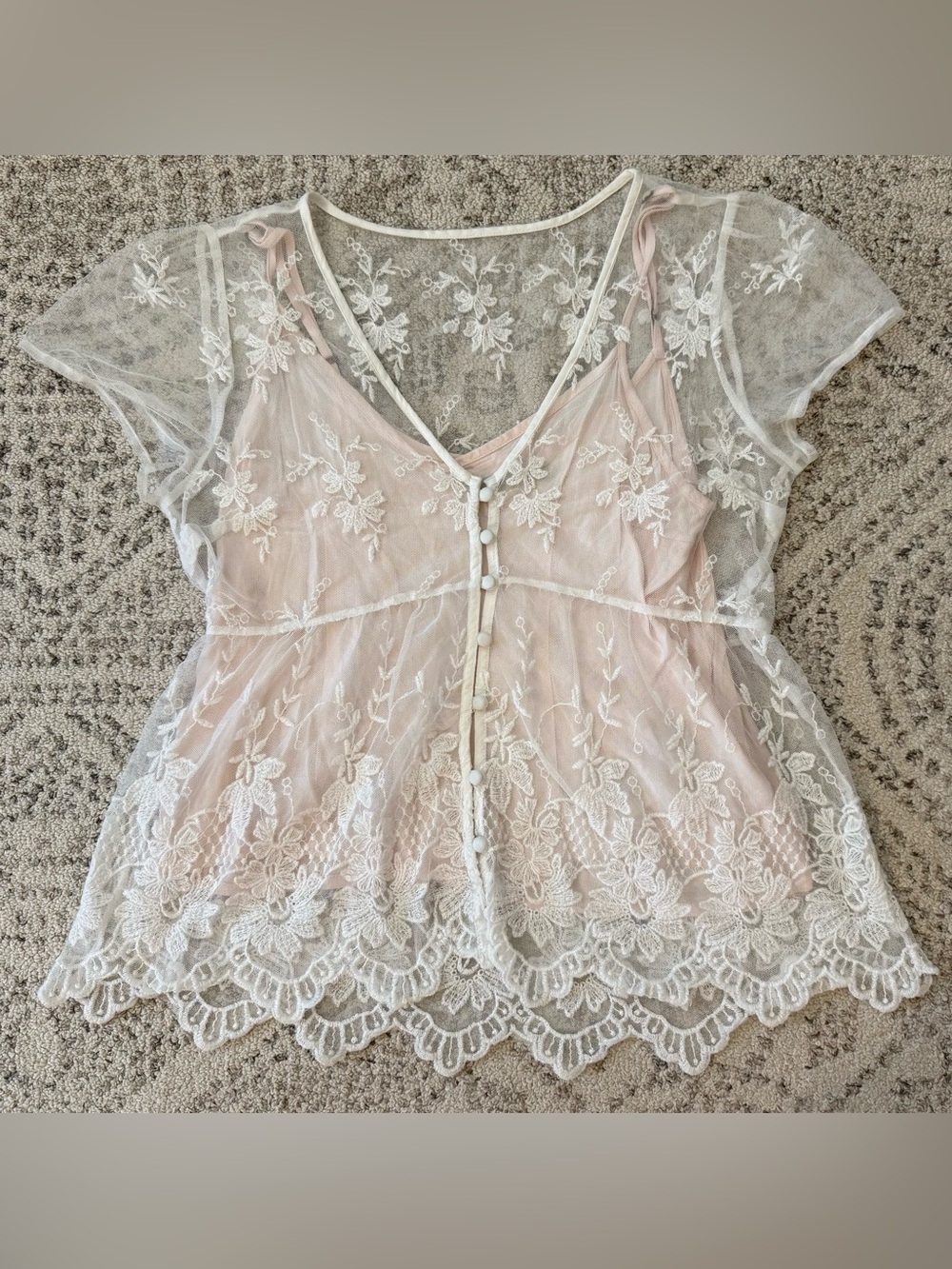 Abercrombie & Fitch Blush Cami Lace Overlay Sz S Y2K